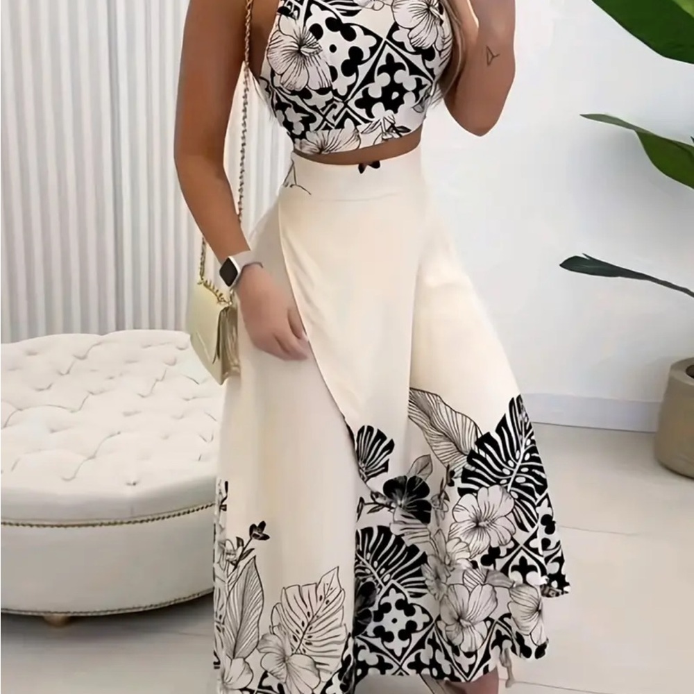Cream and White Wrap Midi Skirt and top for Resort Wear